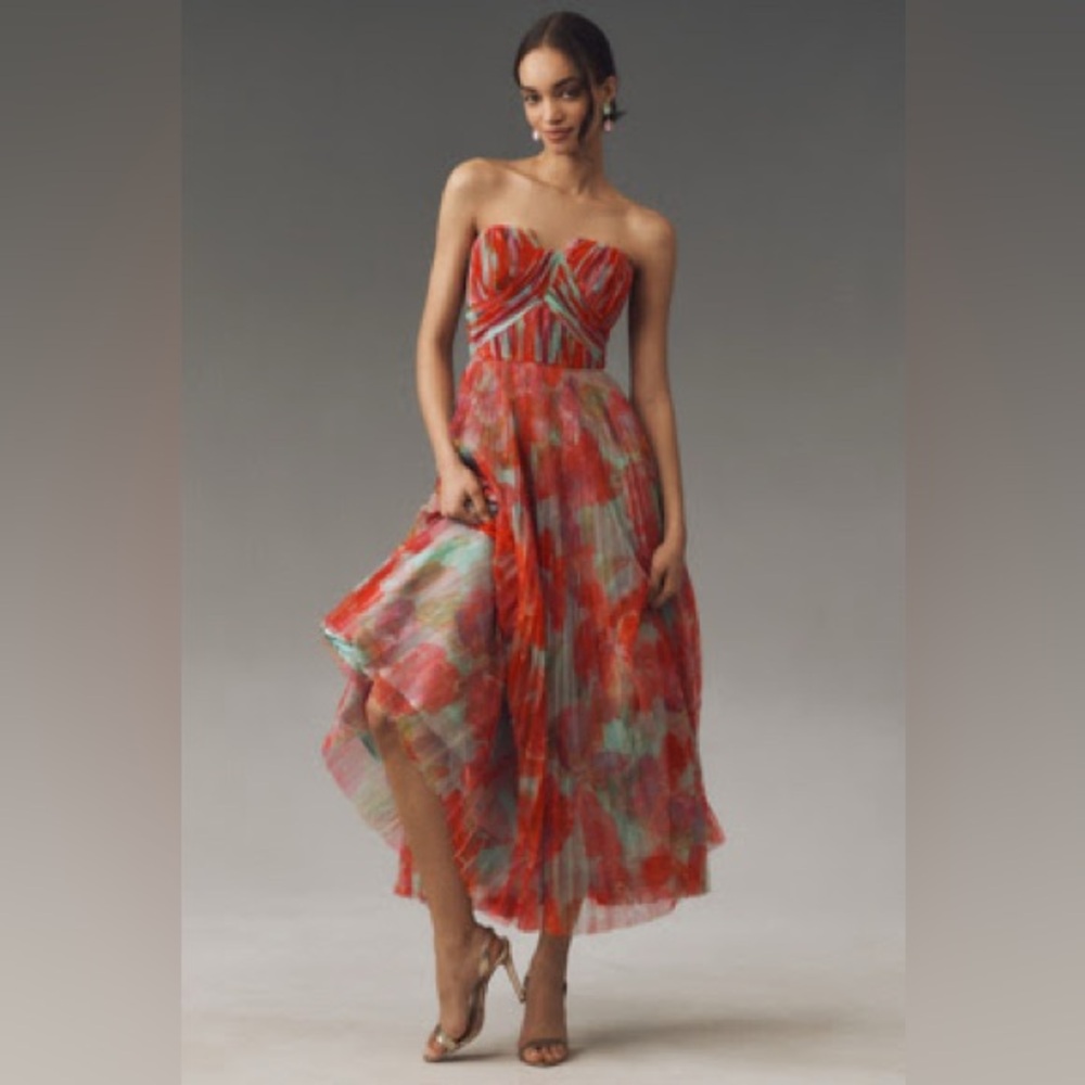 Hutch Corene Strapless Floral Tulle A-Line Midi Dress